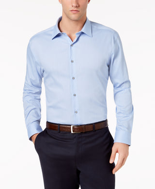 Alfani Men's Athletic Fit Performance Stretch Step Twill Textured Dress Shirt Blue Size 15X34X35