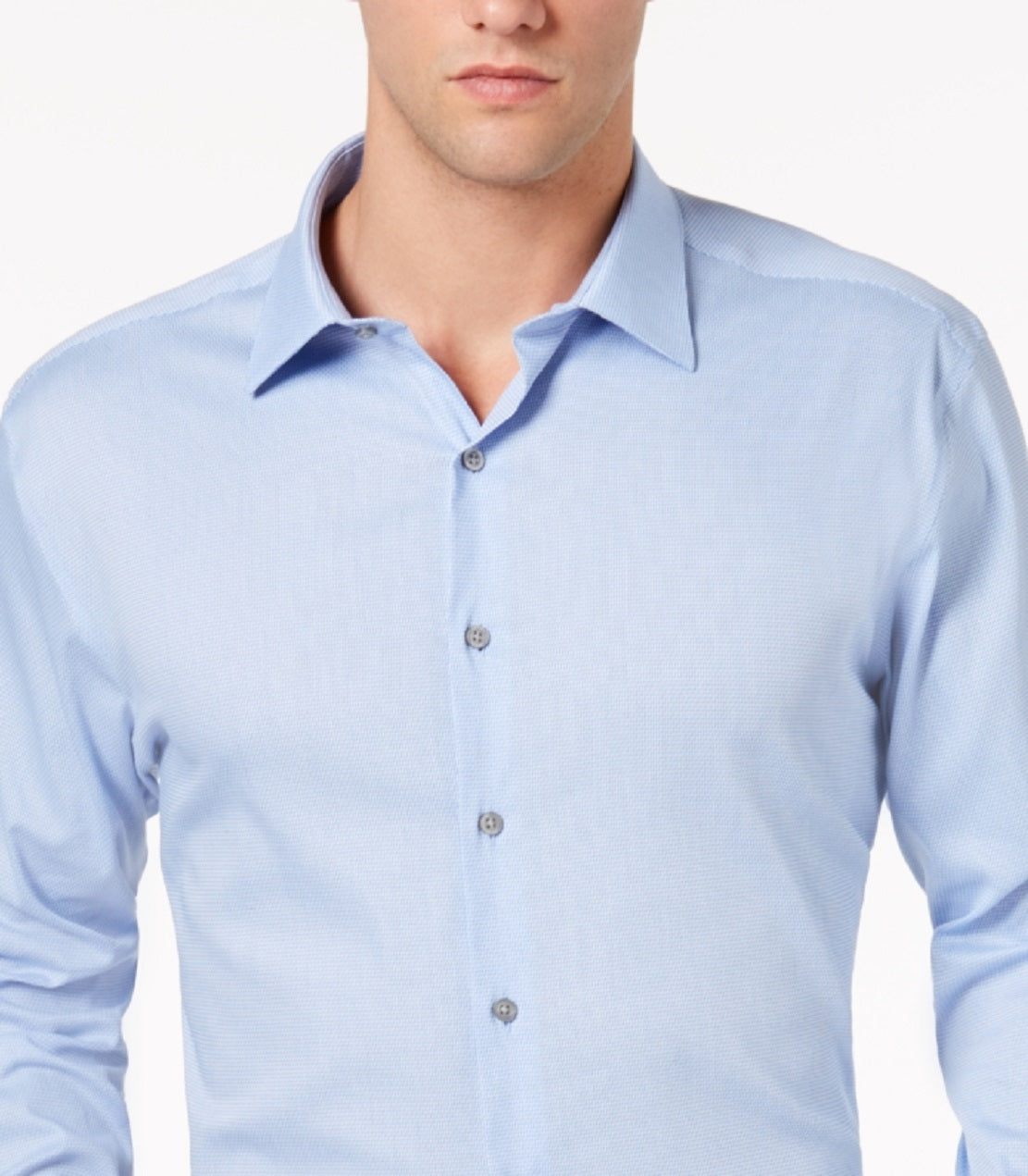Camisa social texturizada Alfani masculina de sarja elástica com ajuste atlético e desempenho, tamanho azul, 17 x 36 x 37