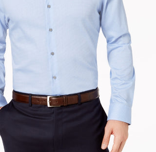 Camisa social texturizada Alfani masculina de sarja elástica com ajuste atlético e desempenho, tamanho azul, 17 x 36 x 37
