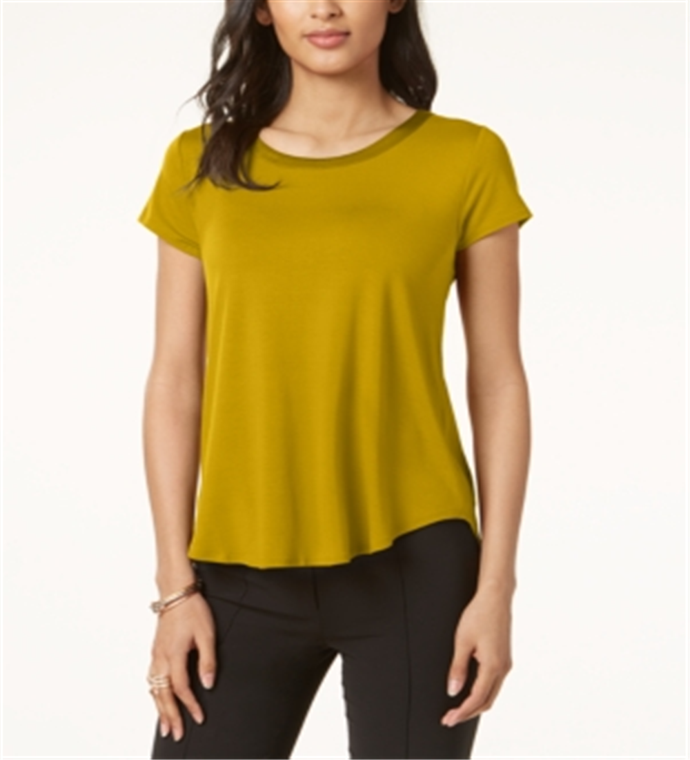 Camiseta Alfani Feminina com Acabamento em Cetim, Alta e Baixa, Amarela, Tamanho Pequeno