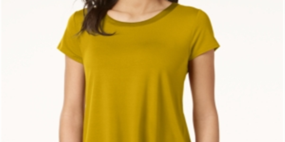 Camiseta Alfani Feminina com Acabamento em Cetim, Alta e Baixa, Amarela, Tamanho Pequeno