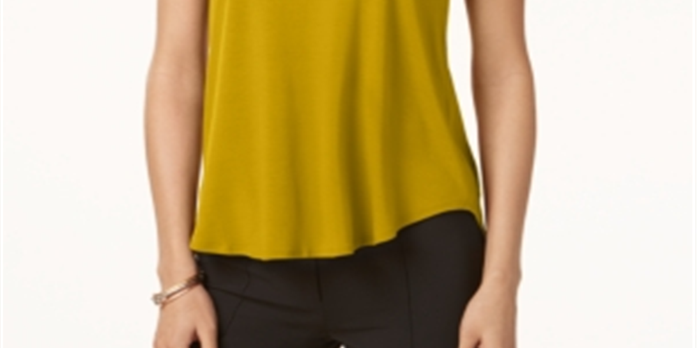 Camiseta Alfani Feminina com Acabamento em Cetim, Alta e Baixa, Amarela, Tamanho Pequeno