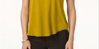 Camiseta Alfani Feminina com Acabamento em Cetim, Alta e Baixa, Amarela, Tamanho Pequeno