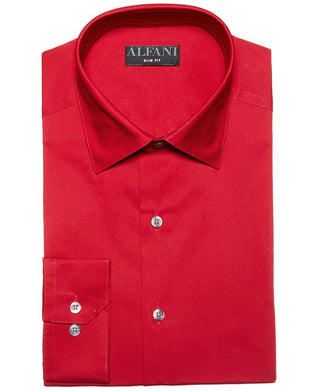 Camisa social masculina Alfani Slim Fit com elasticidade bidirecional e desempenho sólido, vermelha, tamanho 14 x 32 x 33