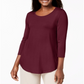 JM Collection Top feminino com decote redondo, vermelho, tamanho pequeno, extragrande
