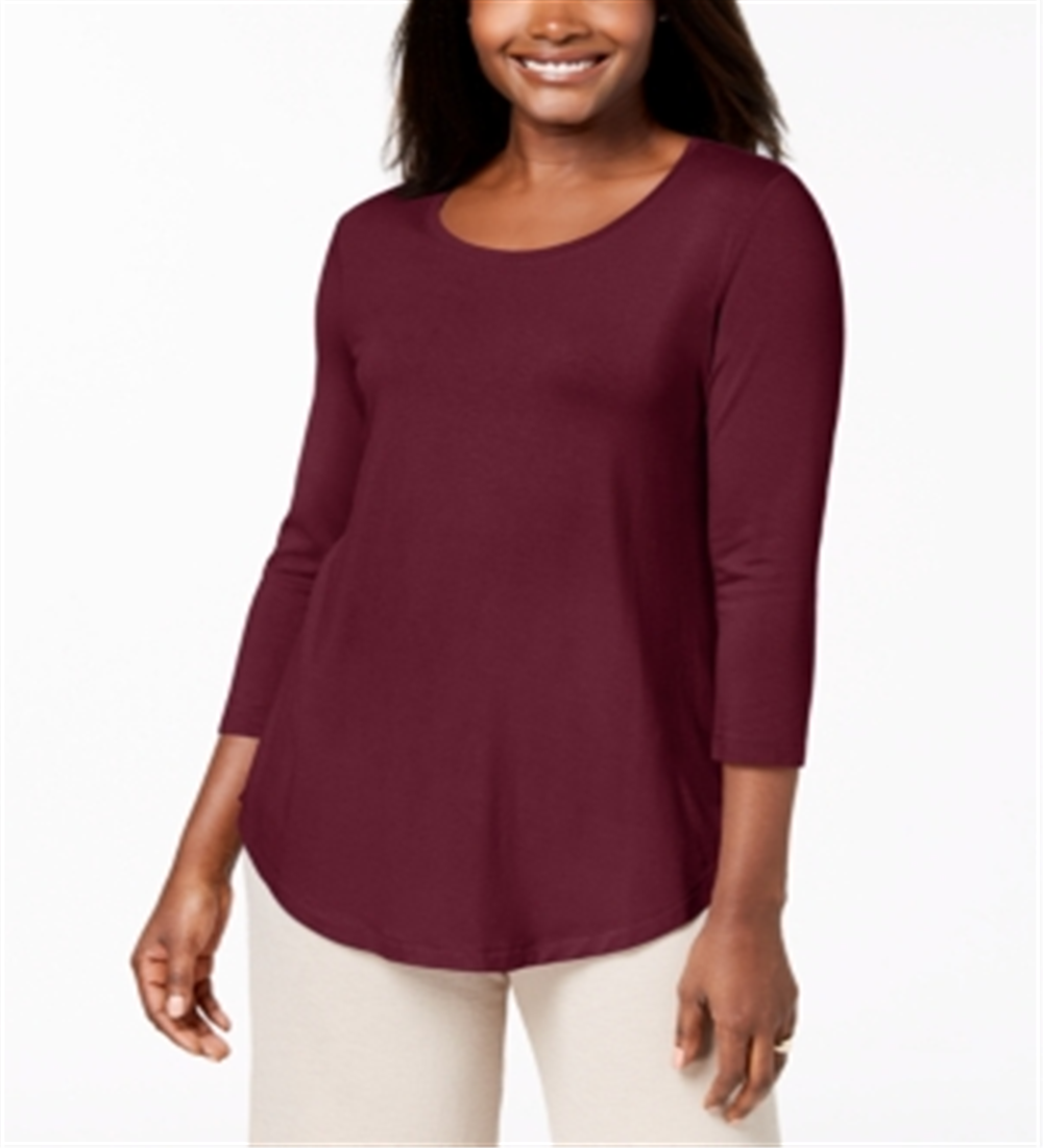JM Collection Top feminino com decote redondo, vermelho, tamanho pequeno, extragrande