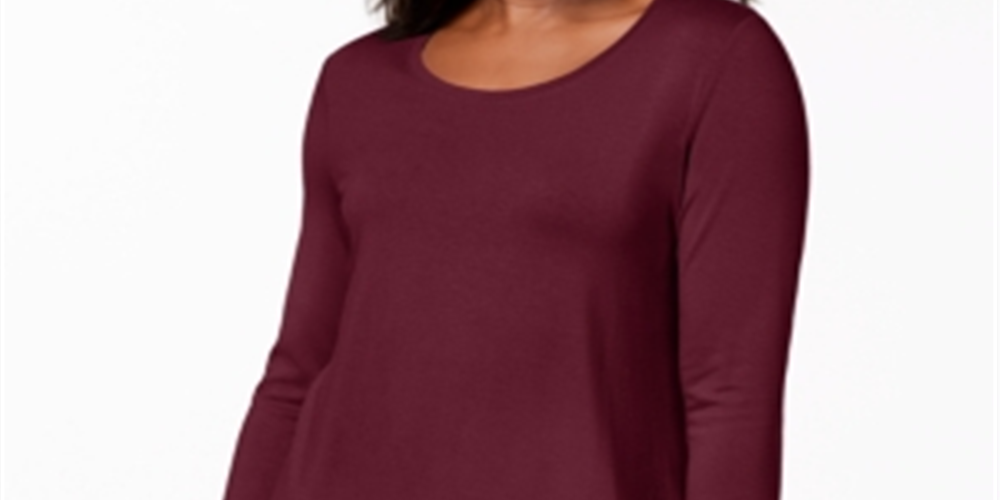 JM Collection Top feminino com decote redondo, vermelho, tamanho pequeno, extragrande