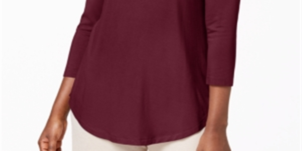 JM Collection Top feminino com decote redondo, vermelho, tamanho pequeno, extragrande