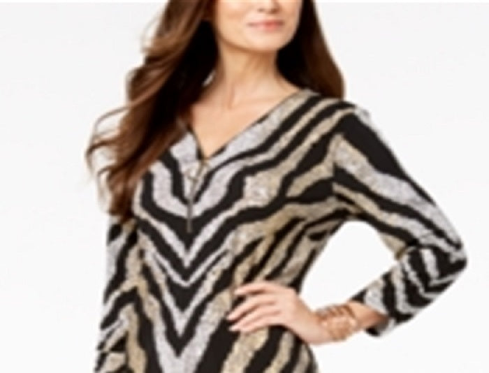 Vestido tubinho com estampa metálica feminina JM Collection, zebra, preto, tamanho pequeno e pequeno