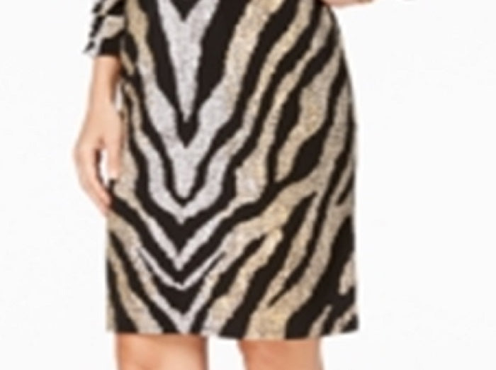 Vestido tubinho com estampa metálica feminina JM Collection, zebra, preto, tamanho pequeno e pequeno
