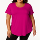 Camiseta feminina JM Collection com gola redonda elástica, rosa, tamanho 3X