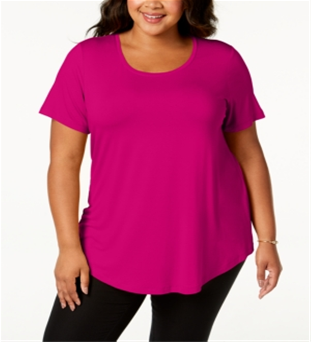 Camiseta feminina JM Collection com gola redonda elástica, rosa, tamanho 3X