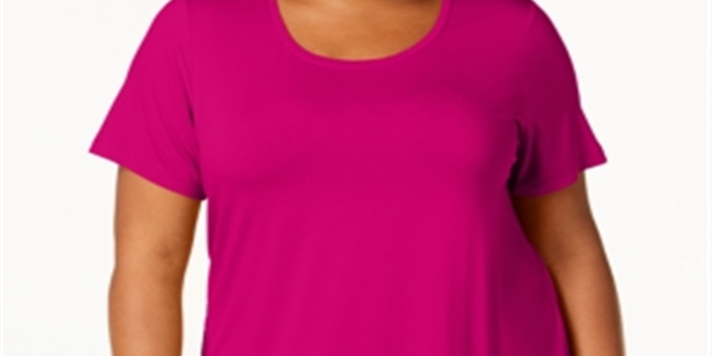 Camiseta feminina JM Collection com gola redonda elástica, rosa, tamanho 3X