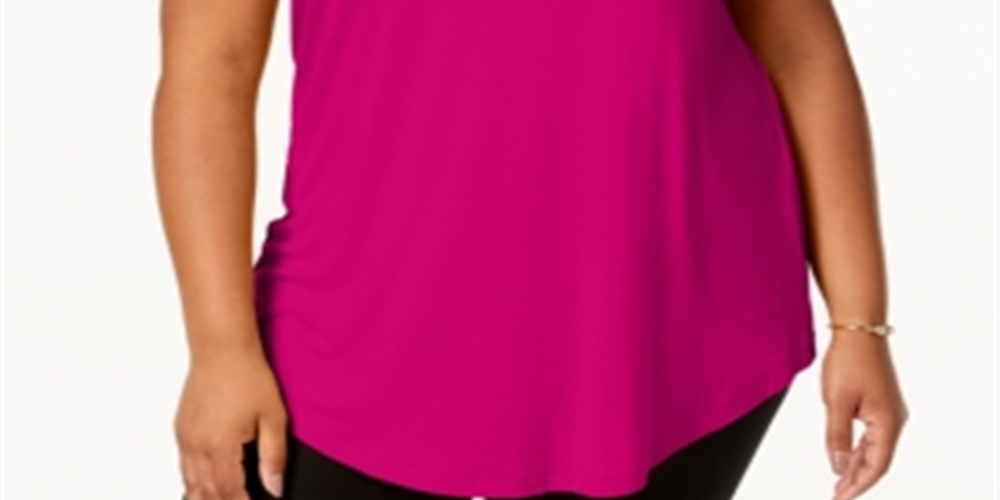 Camiseta feminina JM Collection com gola redonda elástica, rosa, tamanho 3X