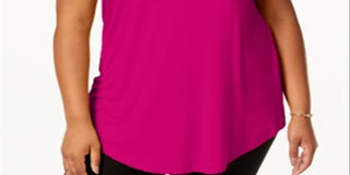 Camiseta feminina JM Collection com gola redonda elástica, rosa, tamanho 3X