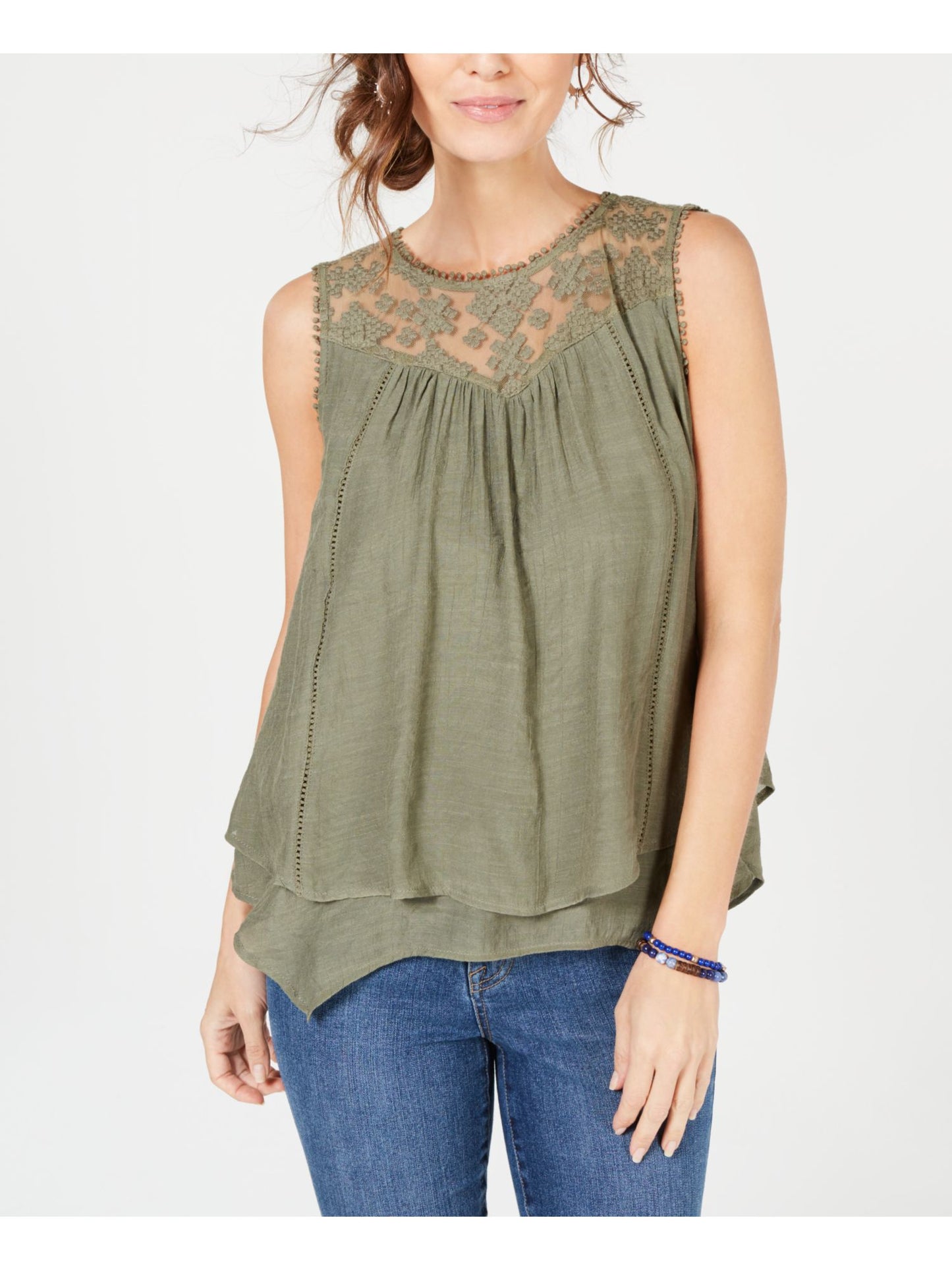 Blusa feminina sem mangas com decote em joia, verde, tamanho pequeno, estilo &amp; co