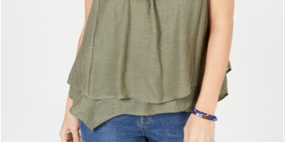 Blusa feminina sem mangas com decote em joia, verde, tamanho pequeno, estilo &amp; co