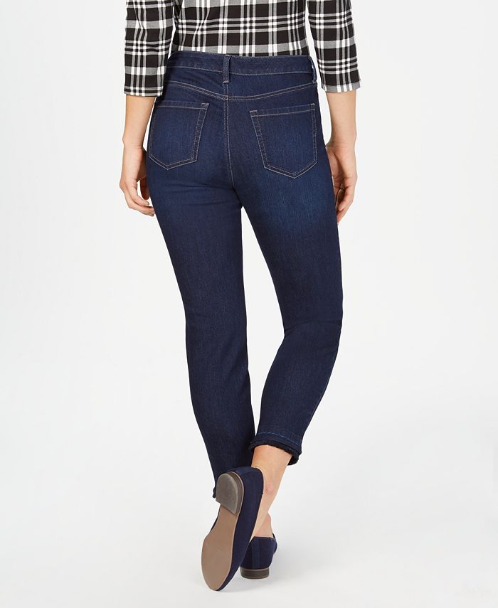 Calça jeans skinny feminina Charter Club Tummy Control com punho desfiado, azul, tamanho 18