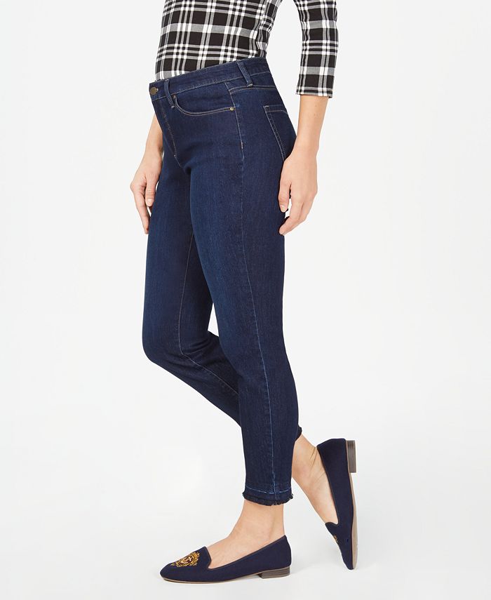 Calça jeans skinny feminina Charter Club Tummy Control com punho desfiado, azul, tamanho 18