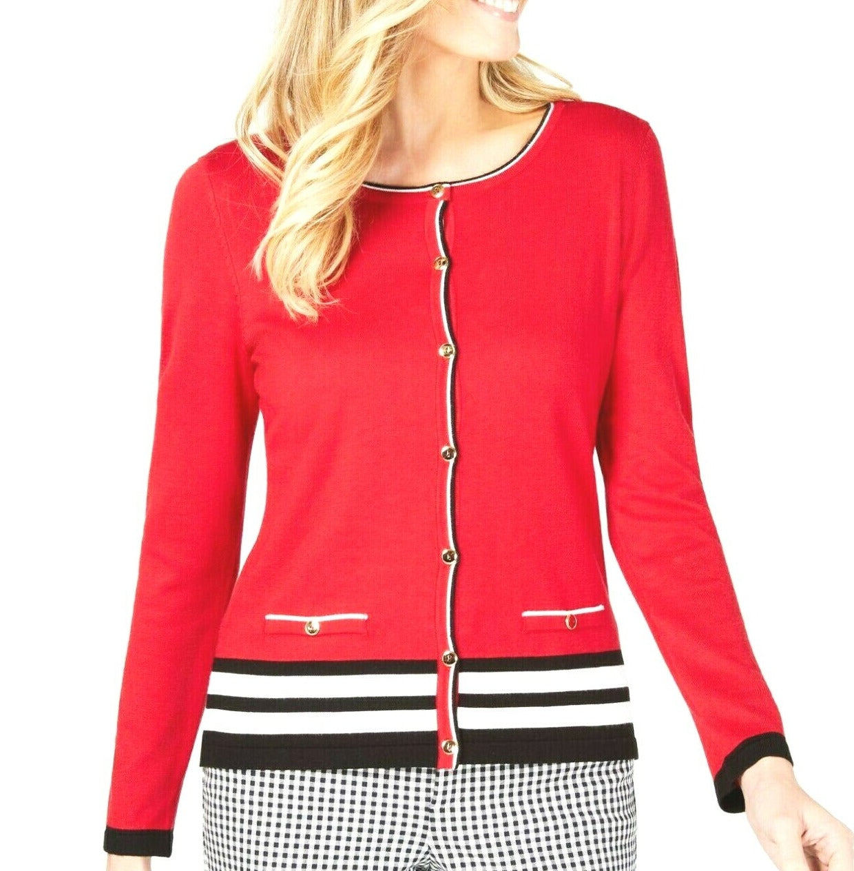 Karen Scott Suéter Feminino Multi Listrado Bainha Cardigan Tamanho X-G