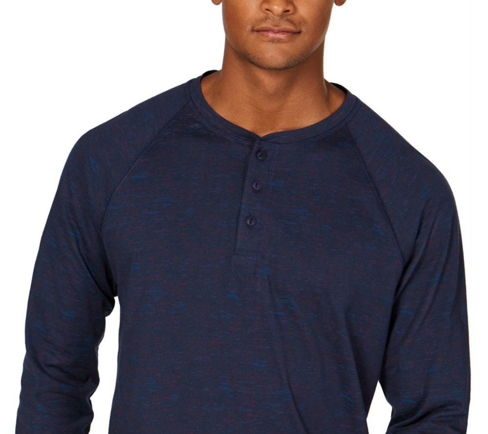 Camiseta básica masculina American Rag Henley azul tamanho médio