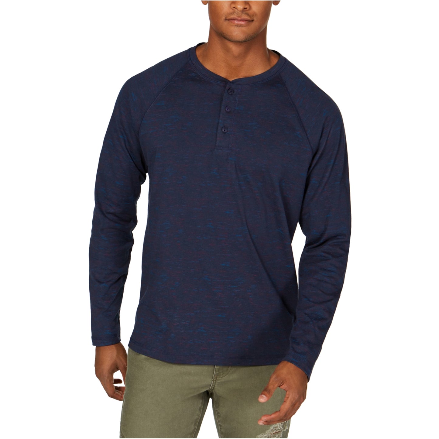 Camiseta básica masculina American Rag Henley azul tamanho médio