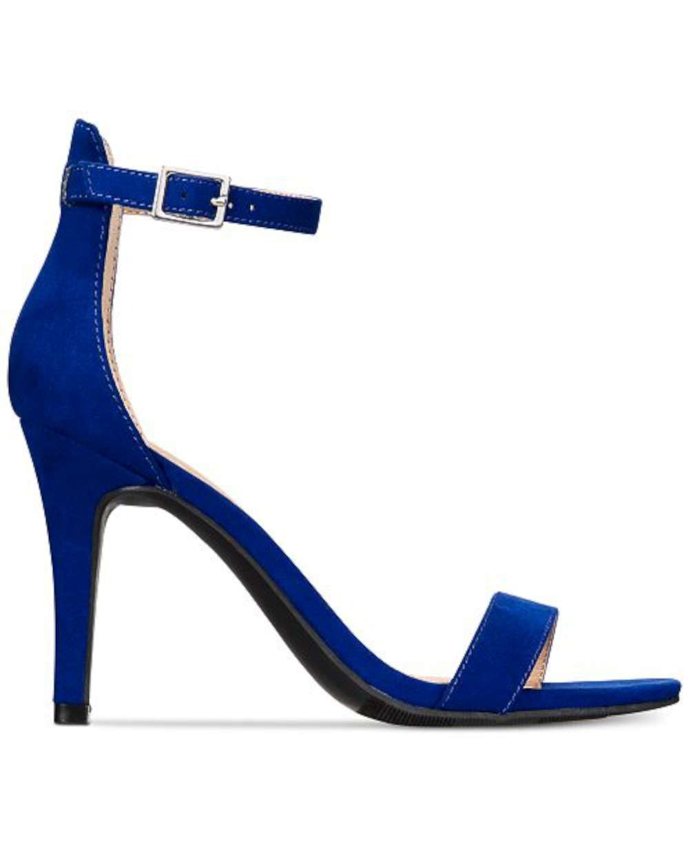 Material Girl Sandálias femininas de tecido aberto no dedo do pé casual com tira no tornozelo azul tamanho 8,5 W