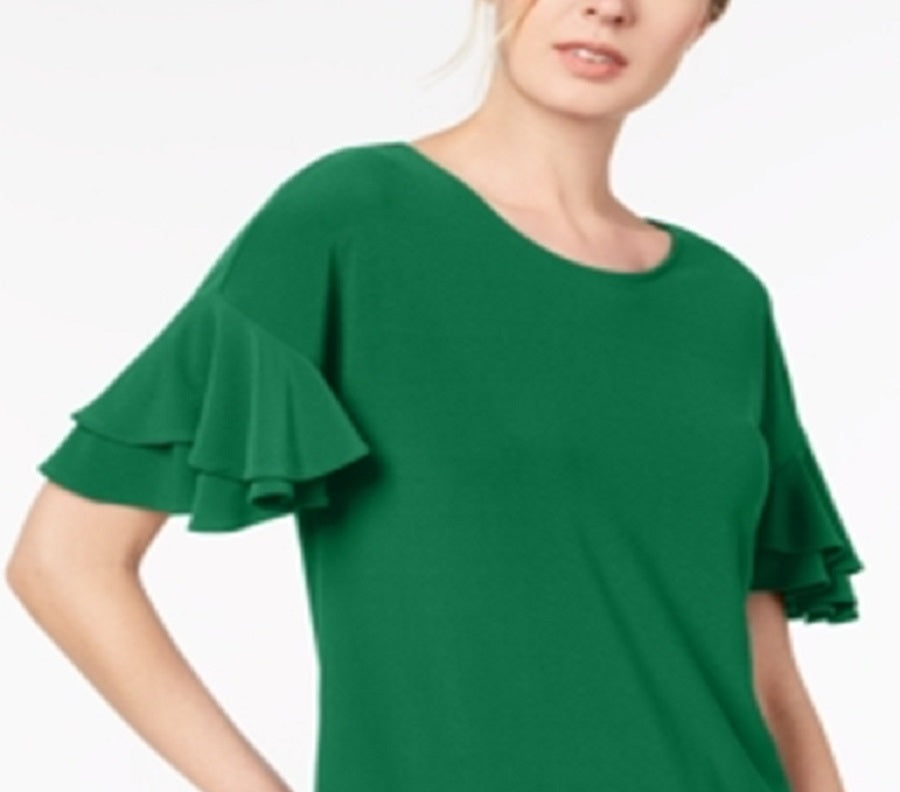 Blusa feminina com mangas franzidas INC International Concepts, verde, tamanho X-S