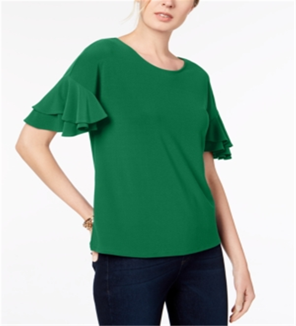 Blusa feminina com mangas franzidas INC International Concepts, verde, tamanho X-S