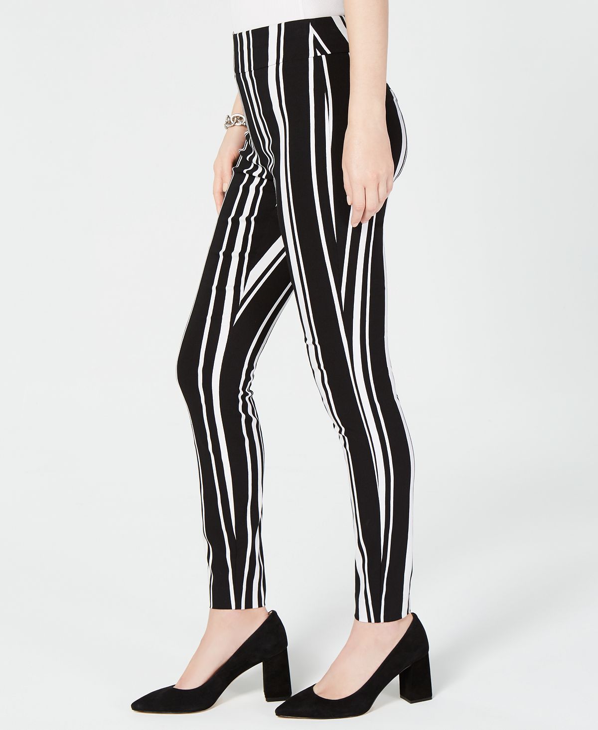 Calça casual feminina listrada INC International Concepts, preta, tamanho 4