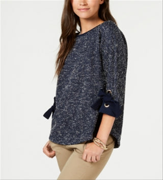 Charter Club Women's 3/4 Sleeve Bow Trim Top Blue Size XX-Large