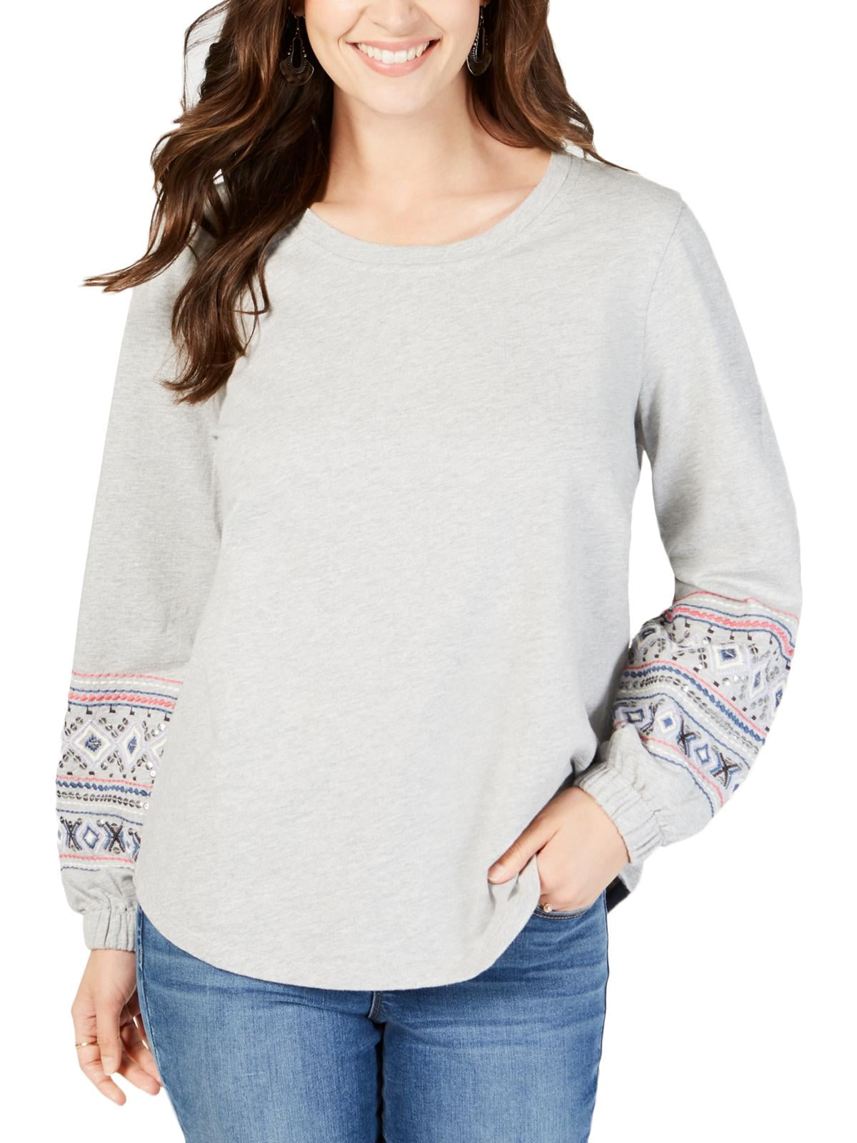 Blusa suéter gola redonda feminina estilo &amp; co, cinza, tamanho grande