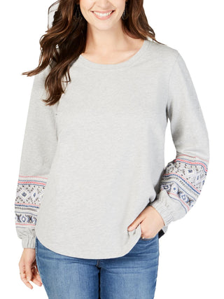 Blusa suéter gola redonda feminina estilo &amp; co, cinza, tamanho grande