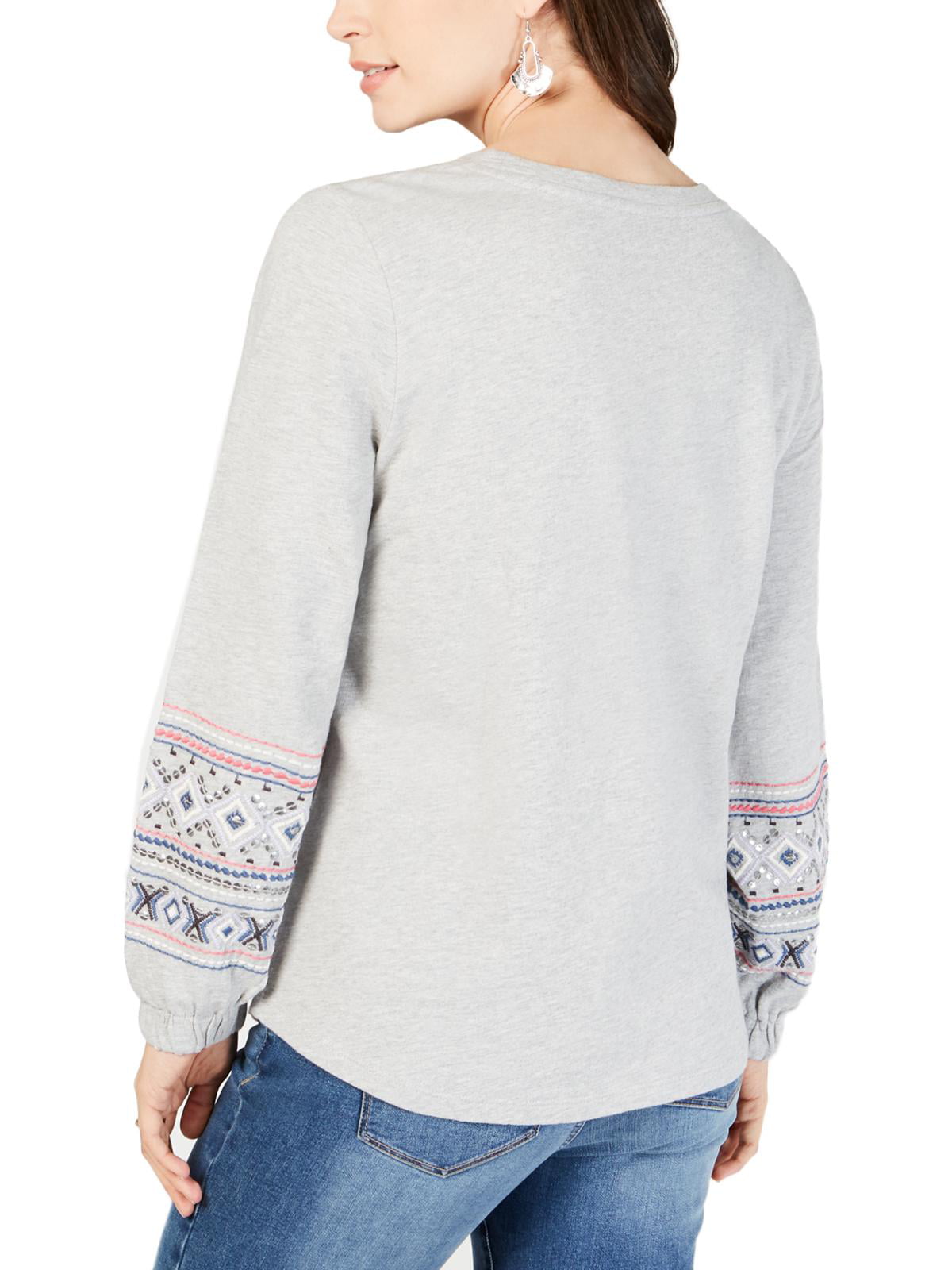 Blusa suéter gola redonda feminina estilo &amp; co, cinza, tamanho grande