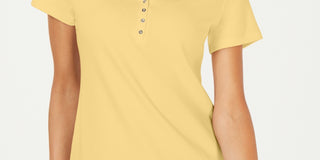 Karen Scott Top Henley de manga curta feminino, amarelo, tamanho médio