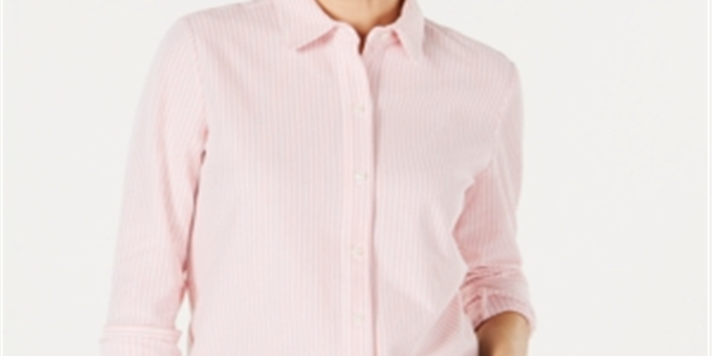 Charter Club Blusa feminina de manga comprida com botões, rosa, tamanho médio