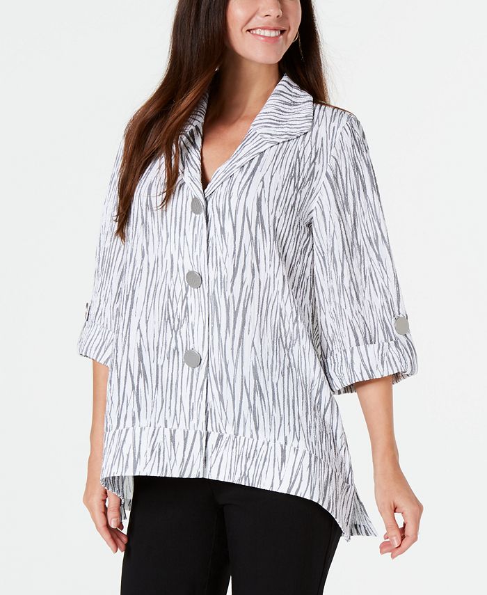 Jaqueta feminina estampada e amassada JM Collection, branca, tamanho pequeno