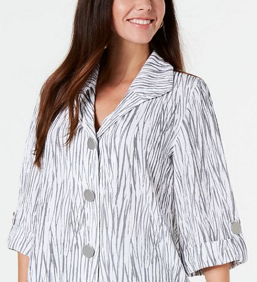 Jaqueta feminina estampada e amassada JM Collection, branca, tamanho pequeno