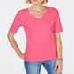 Camiseta feminina Karen Scott de algodão com decote em V, rosa, tamanho grande