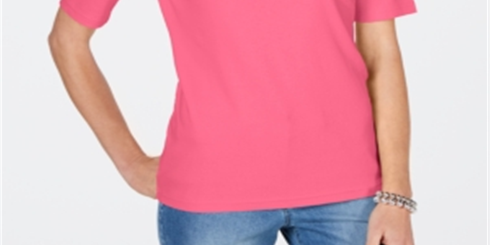 Camiseta feminina Karen Scott de algodão com decote em V, rosa, tamanho grande