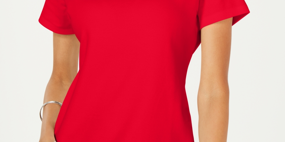 Karen Scott Blusa Feminina de Algodão com Decote Redondo, Vermelha, Tamanho Pequeno Médio