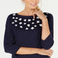 Blusa feminina Karen Scott de algodão com apliques florais, azul, tamanho médio