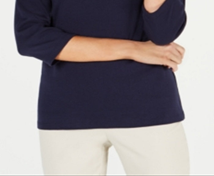 Blusa feminina Karen Scott de algodão com apliques florais, azul, tamanho médio