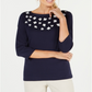 Blusa feminina Karen Scott de algodão com apliques florais, azul, tamanho médio