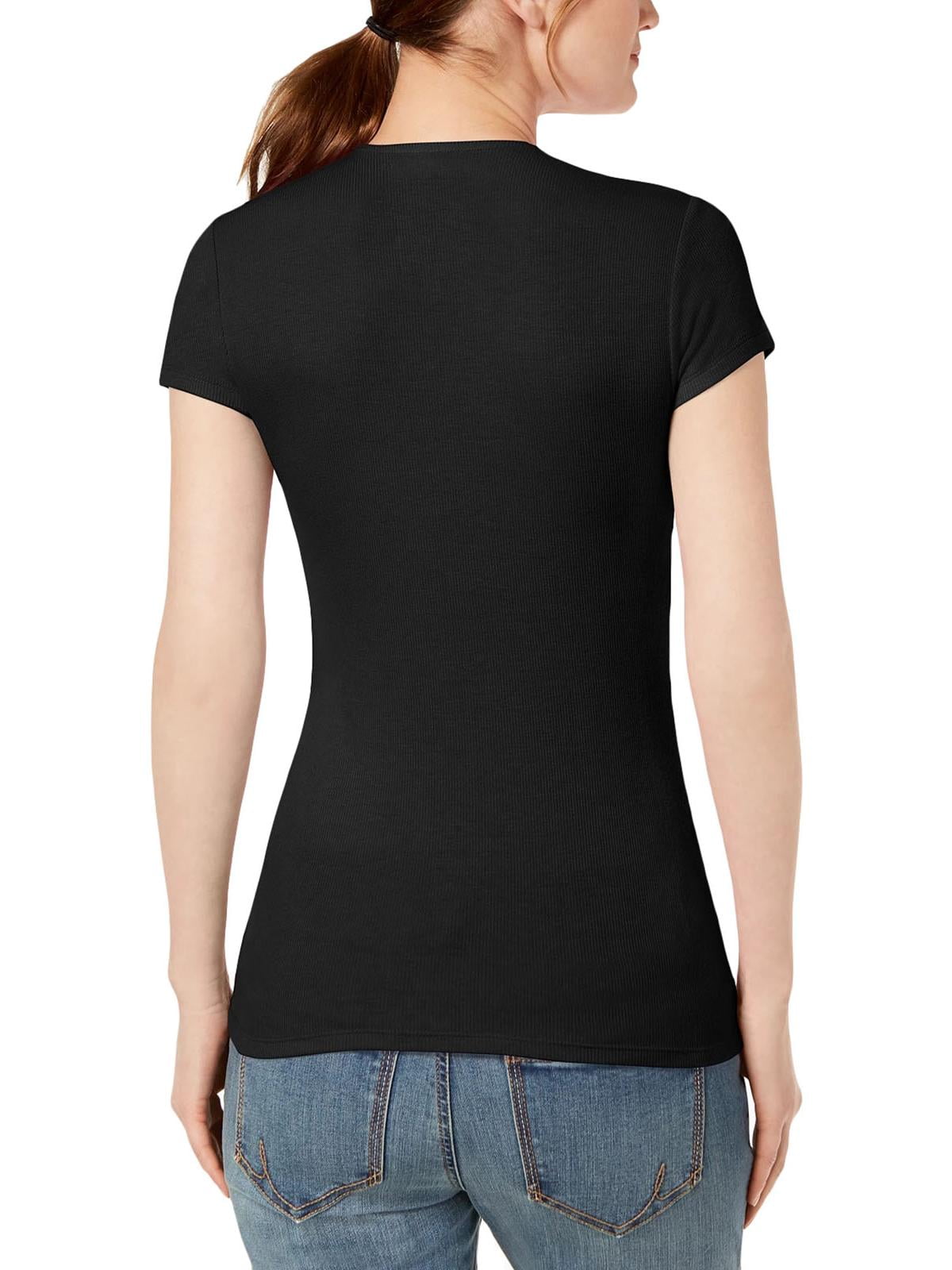 Blusa feminina preta com decote em V canelado, tamanho grande, da INC International Concepts
