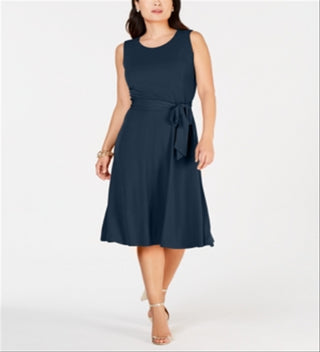 Charter Club Women's Belted Midi Dress Blue Blue Size Petite S