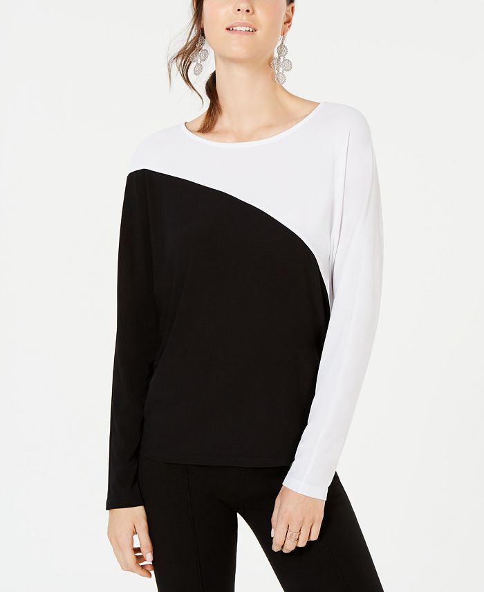 INC International Concepts Top Dolman Feminino Manga Longa Colorblocked Preto Tamanho X-S