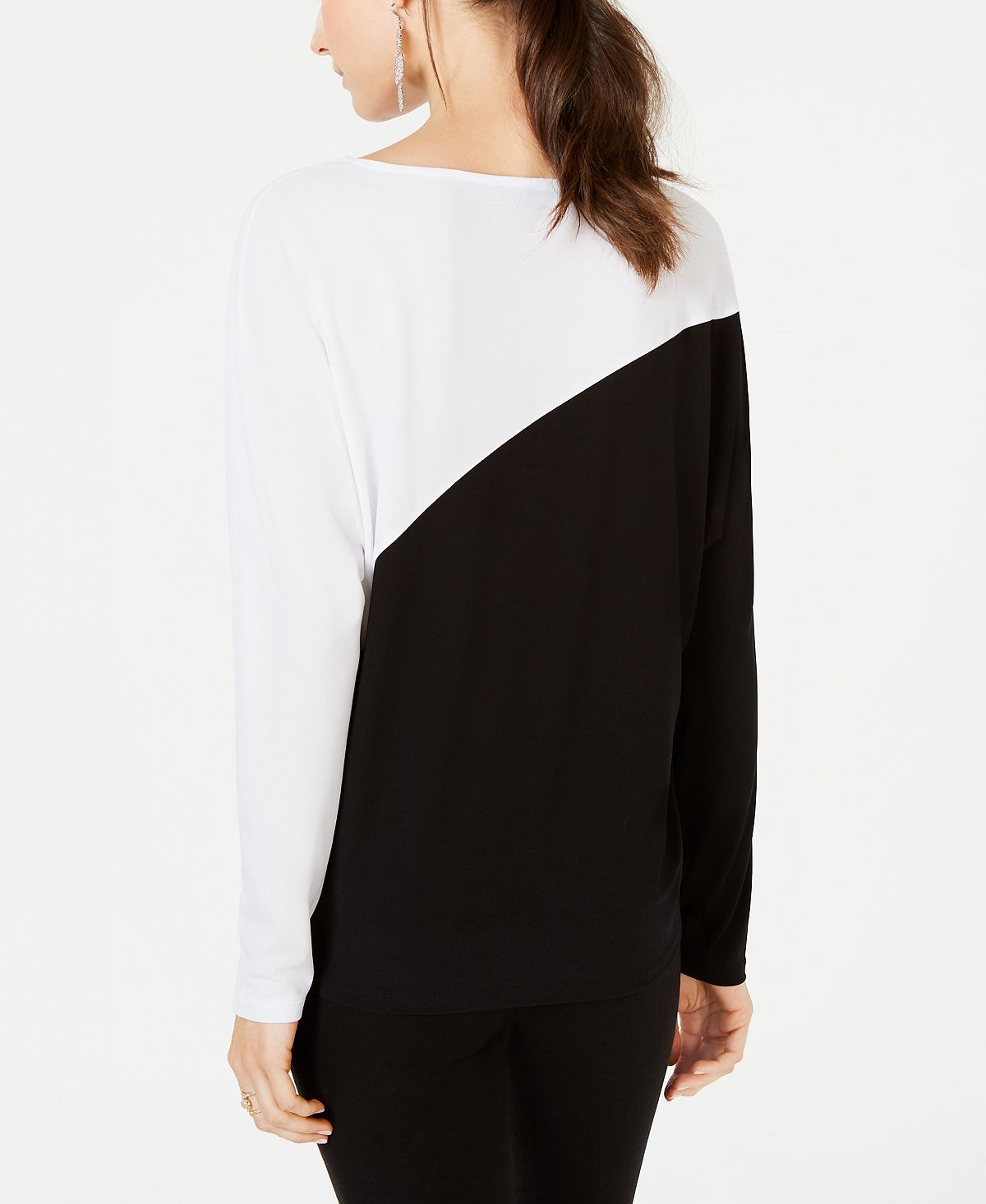 INC International Concepts Top Dolman Feminino Manga Longa Colorblocked Preto Tamanho X-S
