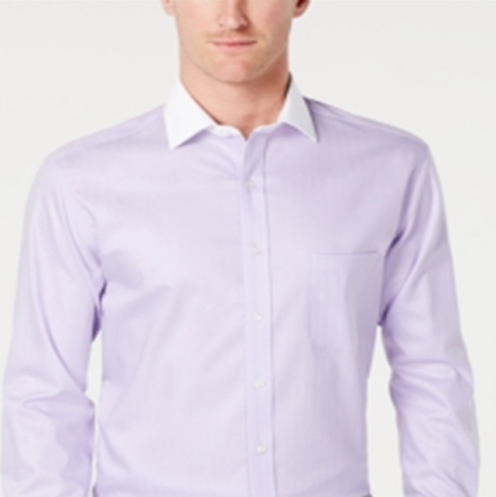 Camisa social masculina clássica Tasso Elba, corte regular, sem passar a ferro, com punho francês, roxa, tamanho 32x33