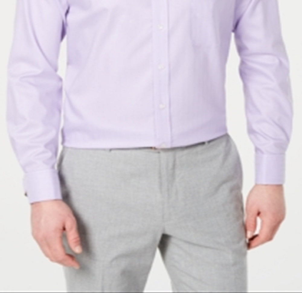 Camisa social masculina clássica Tasso Elba, corte regular, sem passar a ferro, com punho francês, roxa, tamanho 32x33